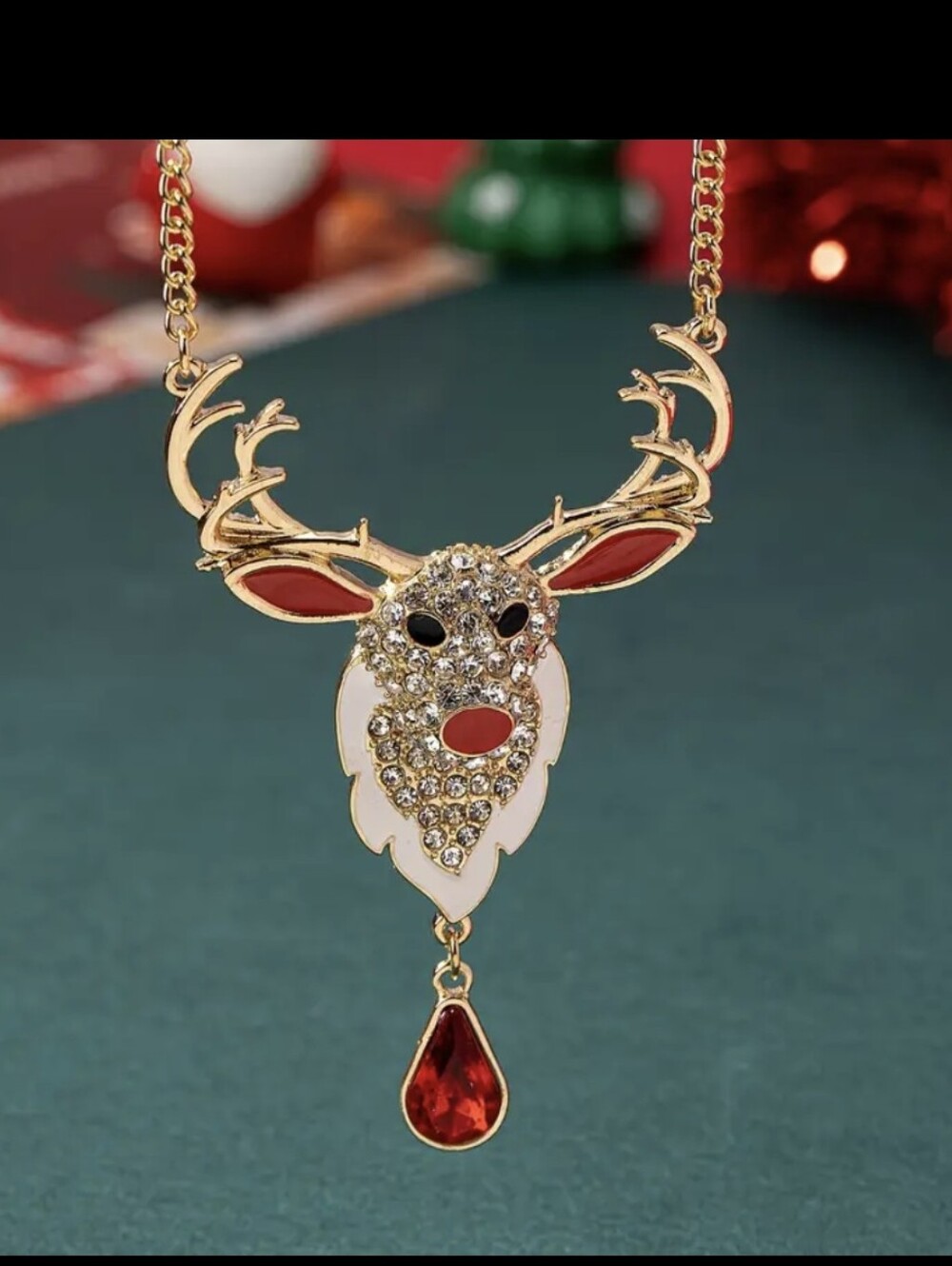 Elegant Rhinestone Reindeer Necklace